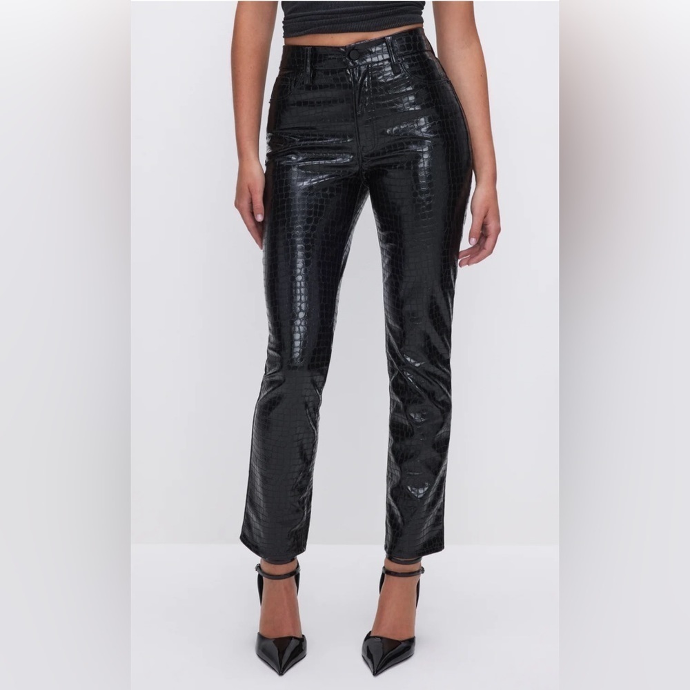 GOOD AMERICAN Sz 14 x 32” Faux Leather Sheen Crinkle Textured Jeans Style Pants